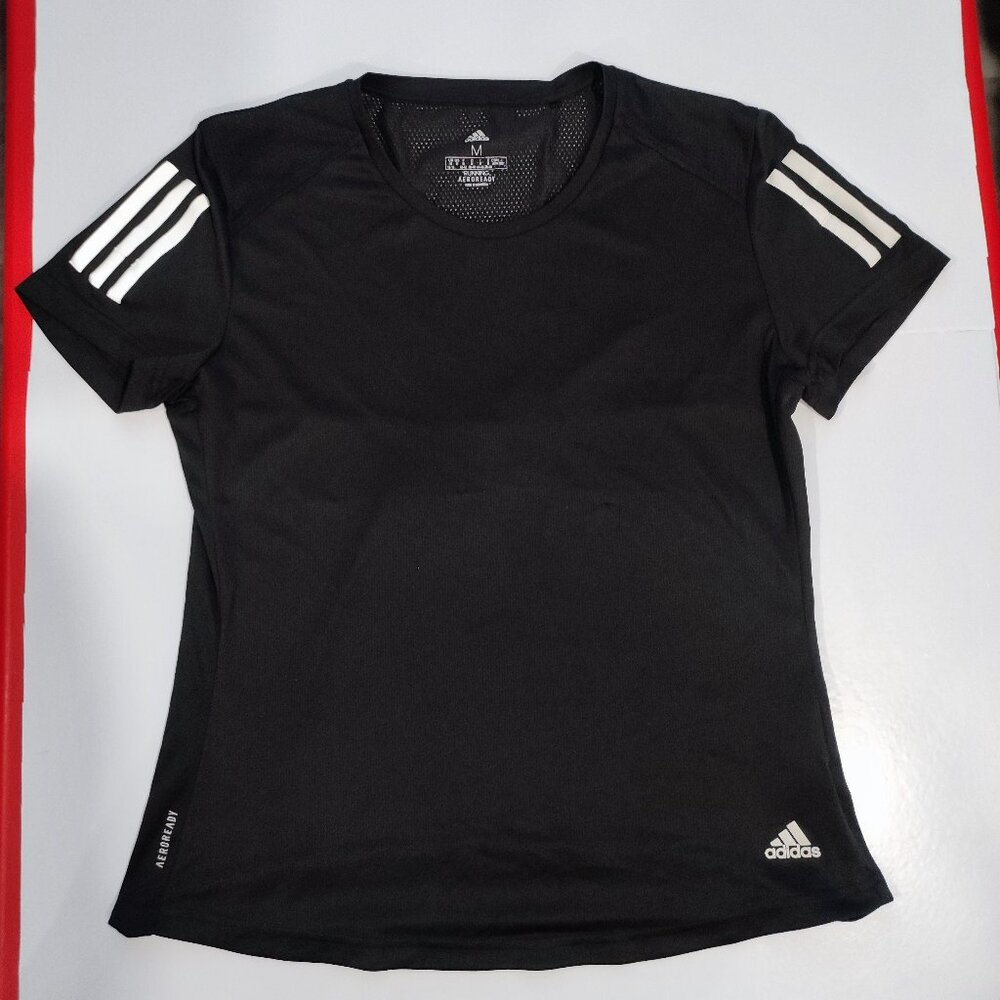 Adidas aeroready active wear running short black 3 white stripes girl's size M